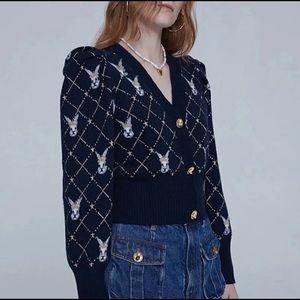 Rabbit bunny cropped cardigan navy blue M